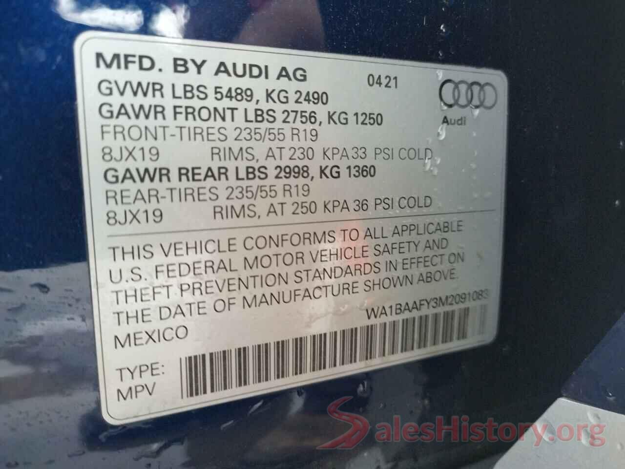 WA1BAAFY3M2091083 2021 AUDI Q5