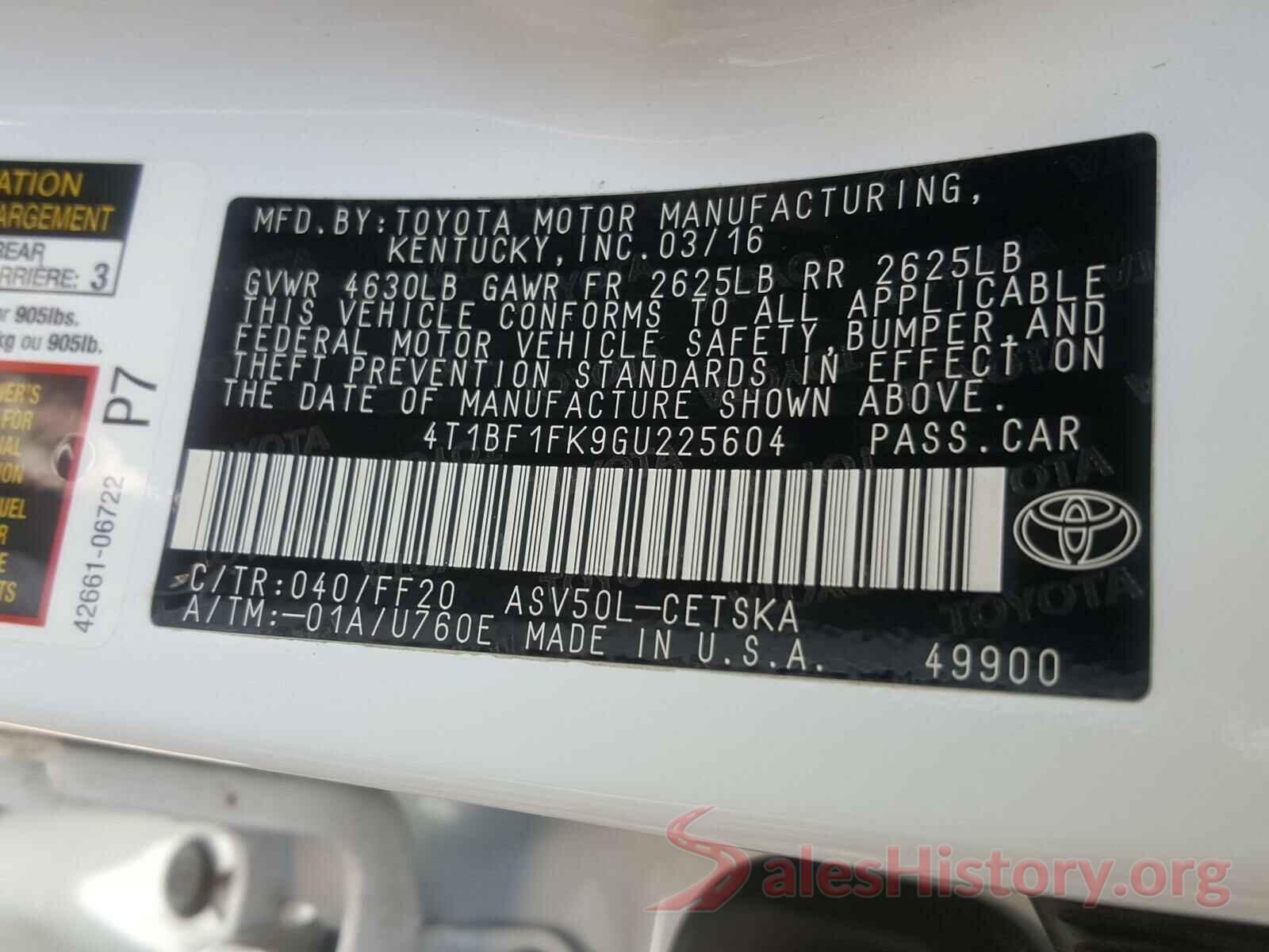 4T1BF1FK9GU225604 2016 TOYOTA CAMRY