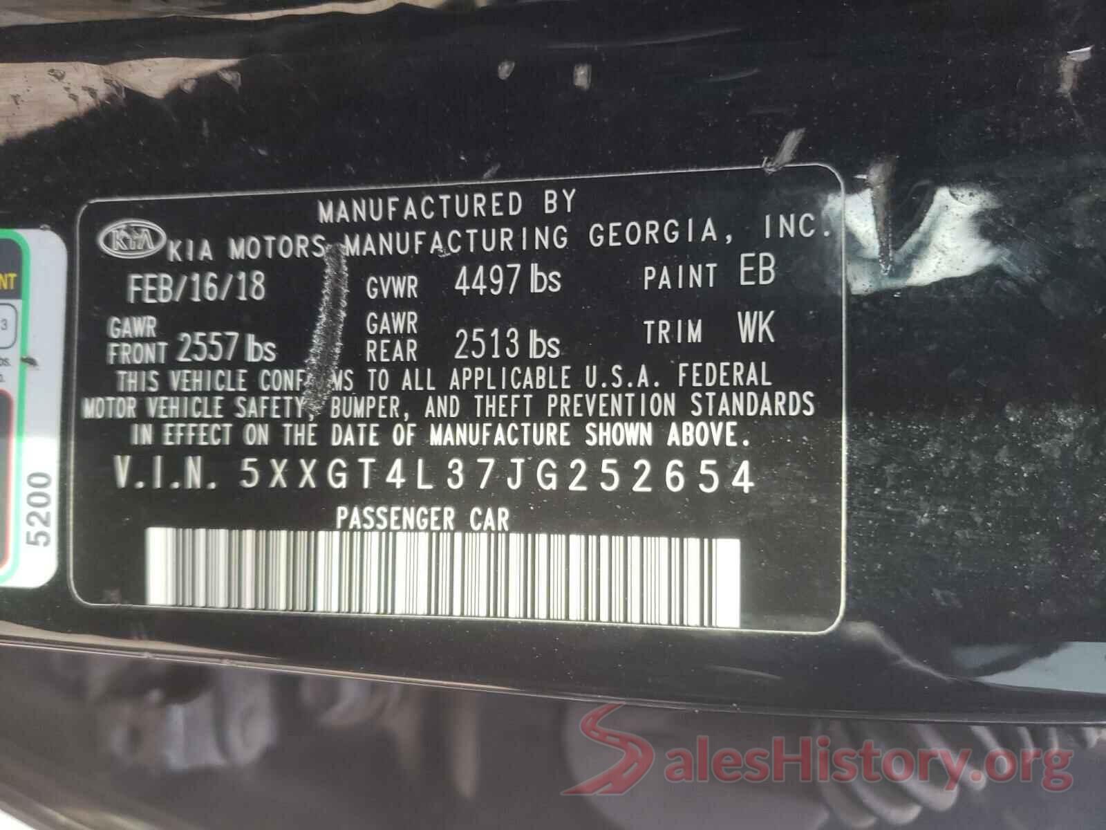 5XXGT4L37JG252654 2018 KIA OPTIMA