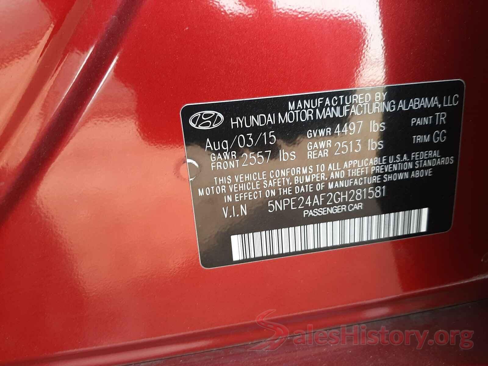 5NPE24AF2GH281581 2016 HYUNDAI SONATA