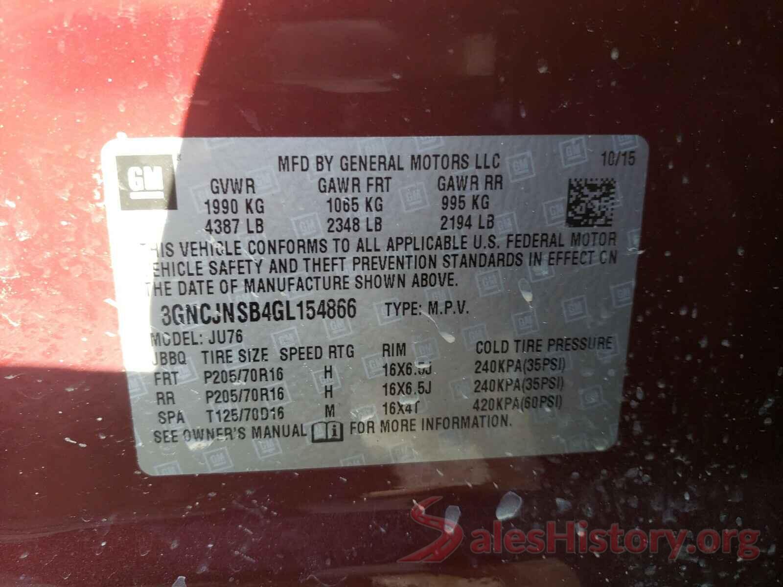 3GNCJNSB4GL154866 2016 CHEVROLET TRAX