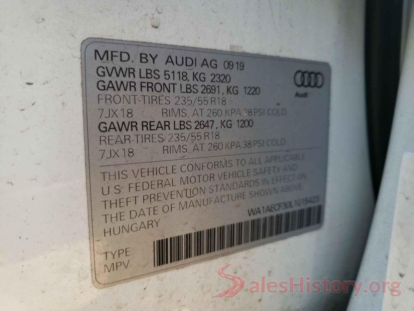 WA1AECF30L1015423 2020 AUDI Q3