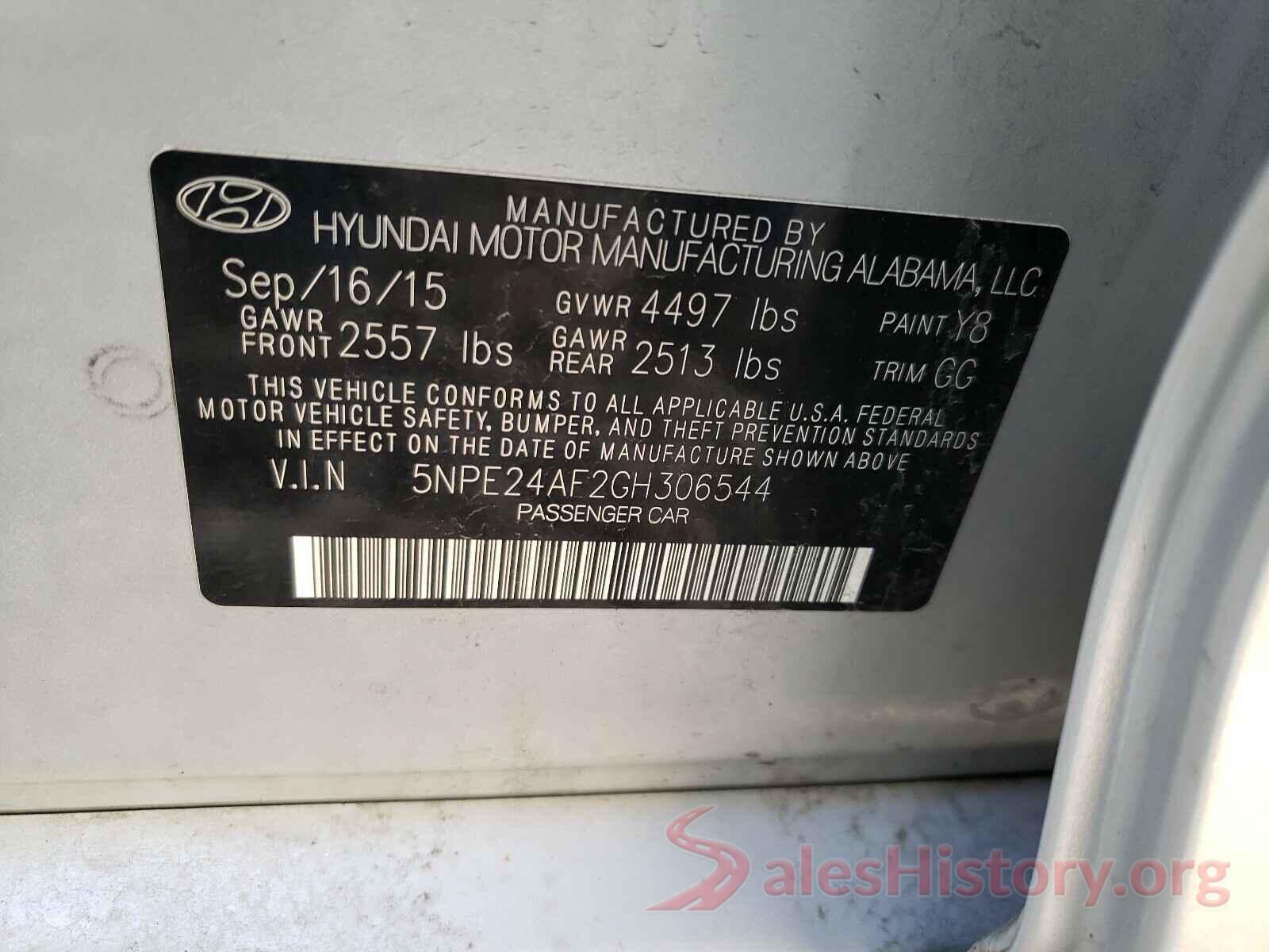 5NPE24AF2GH306544 2016 HYUNDAI SONATA