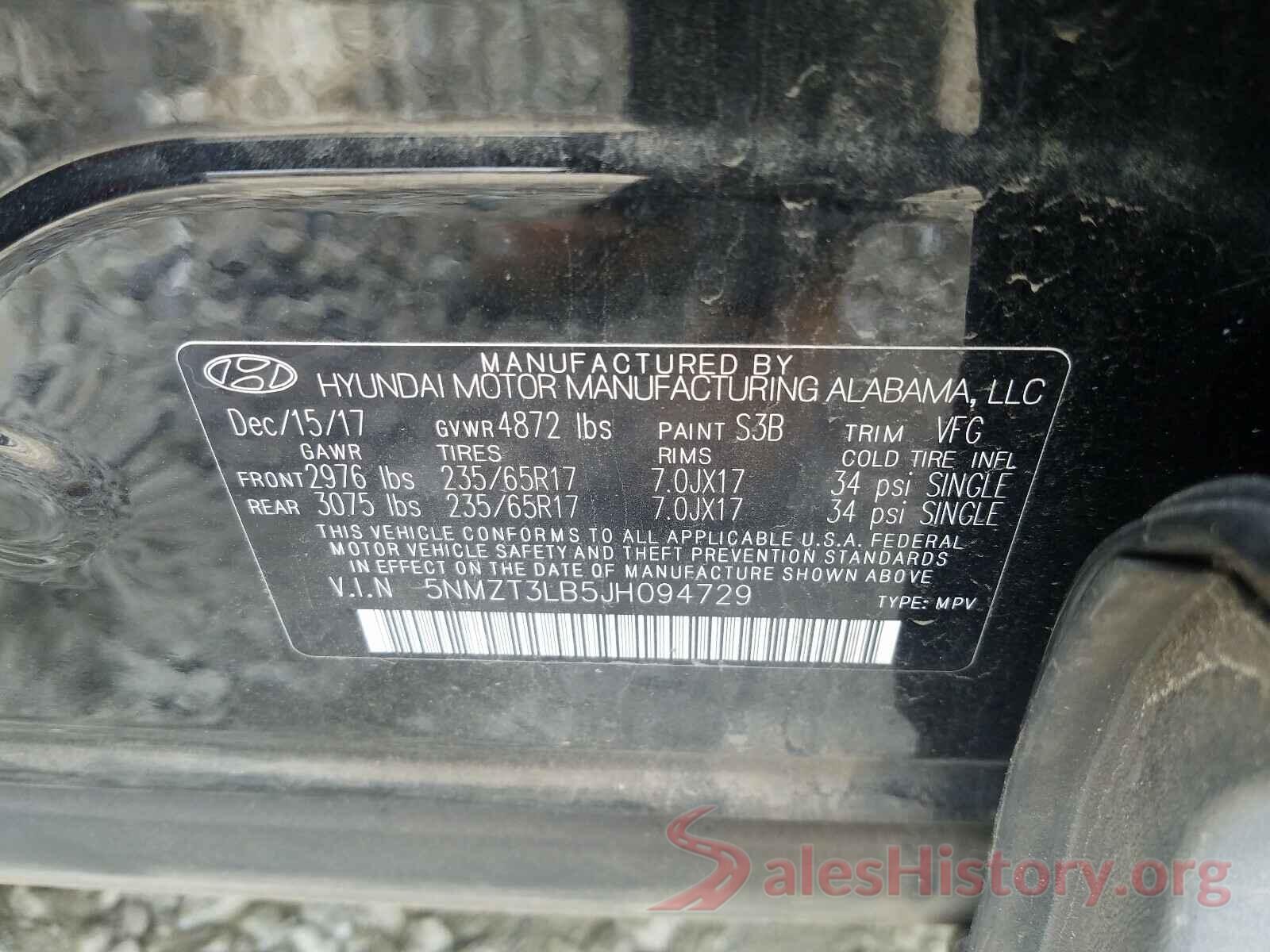 5NMZT3LB5JH094729 2018 HYUNDAI SANTA FE