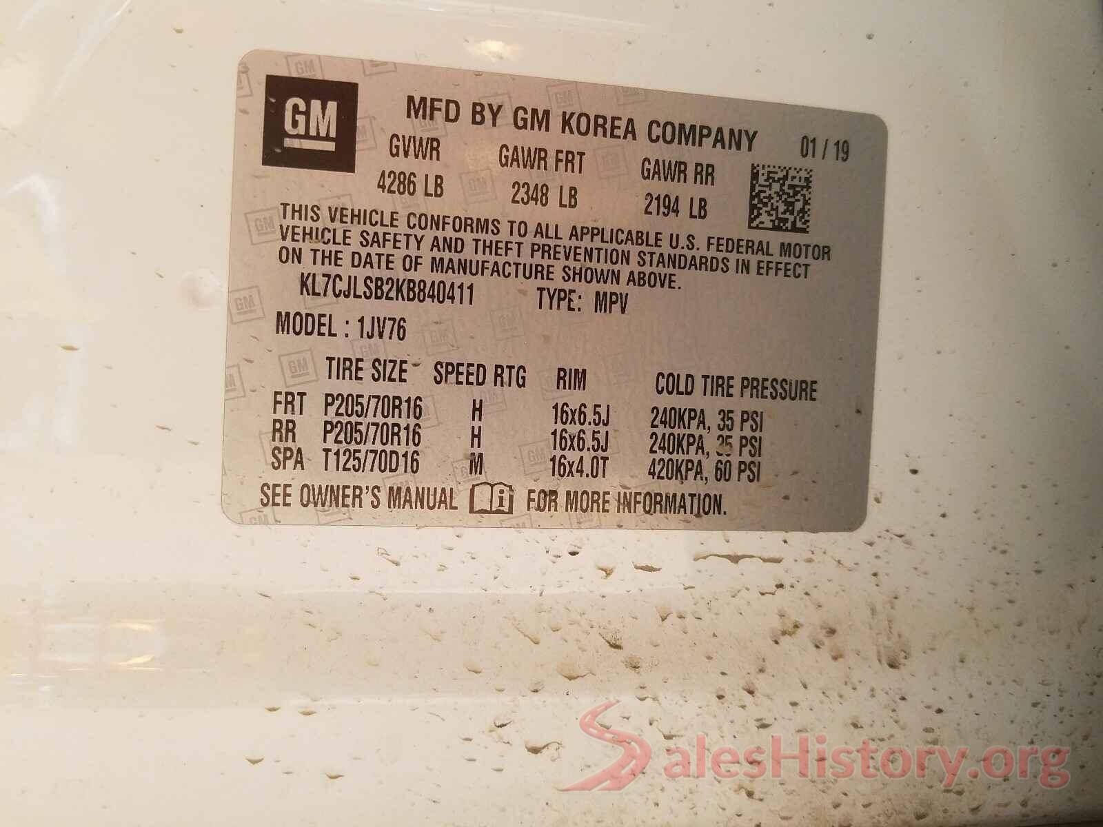 KL7CJLSB2KB840411 2019 CHEVROLET TRAX