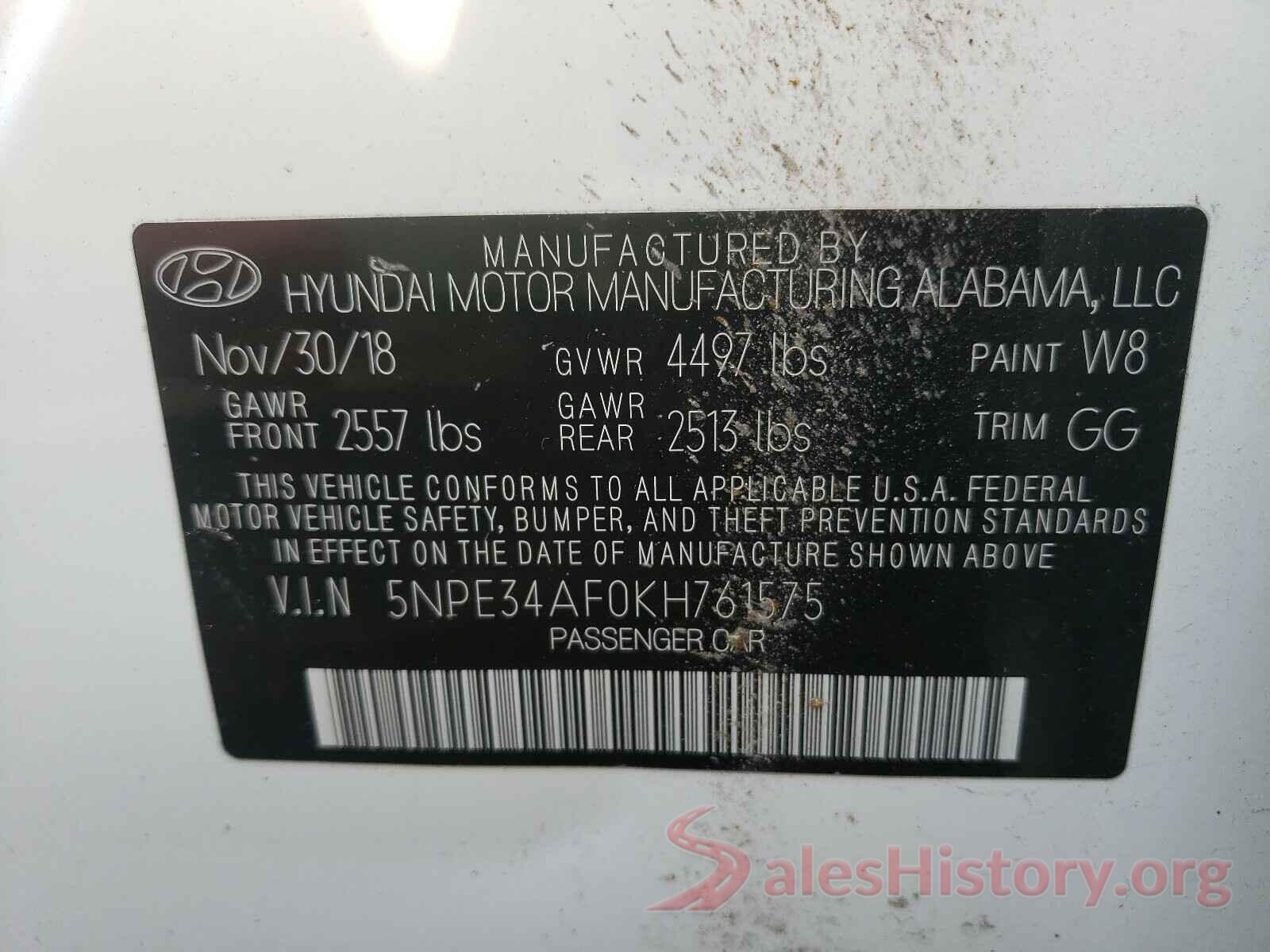 5NPE34AF0KH761575 2019 HYUNDAI SONATA