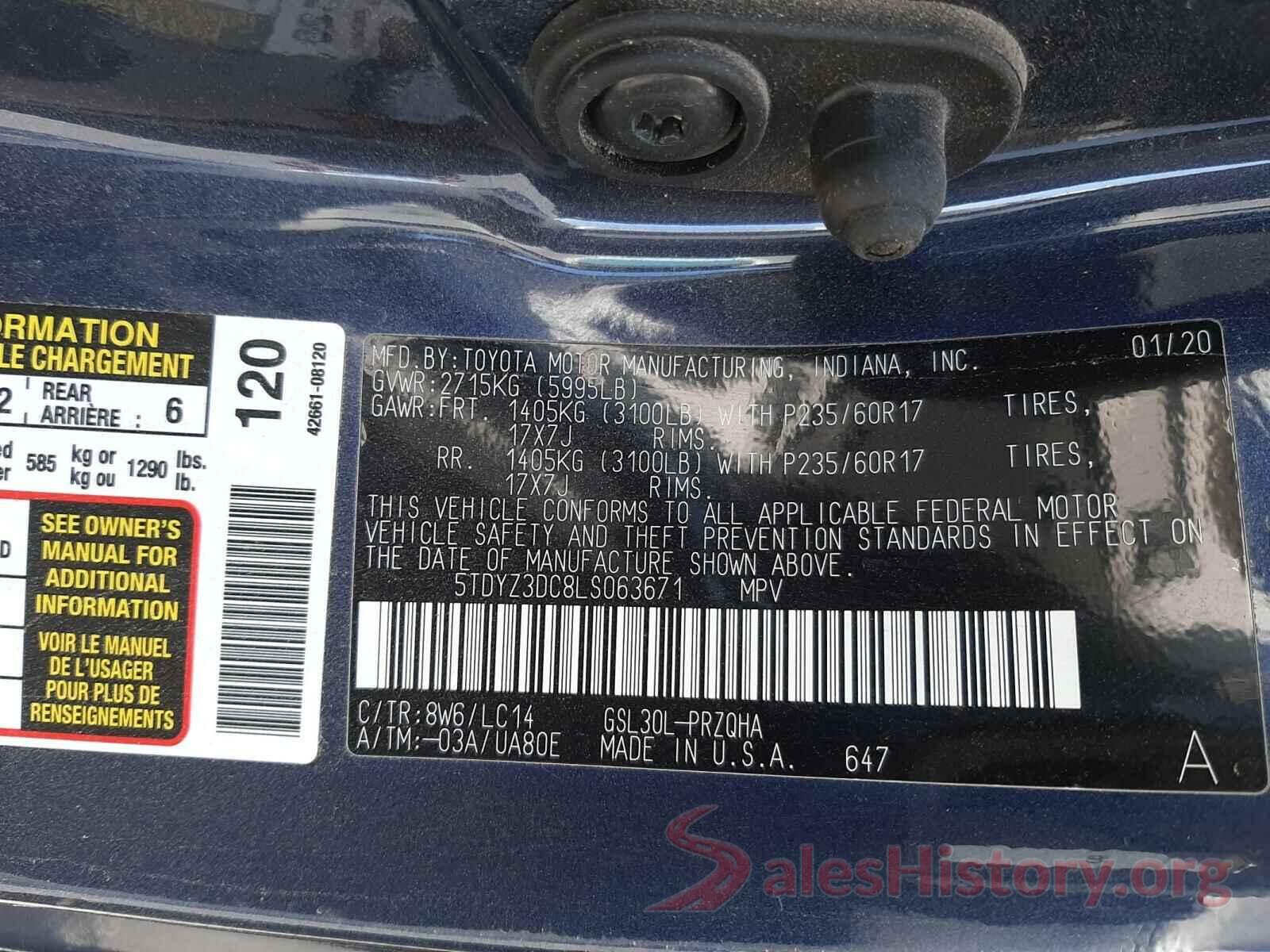 5TDYZ3DC8LS063671 2020 TOYOTA SIENNA