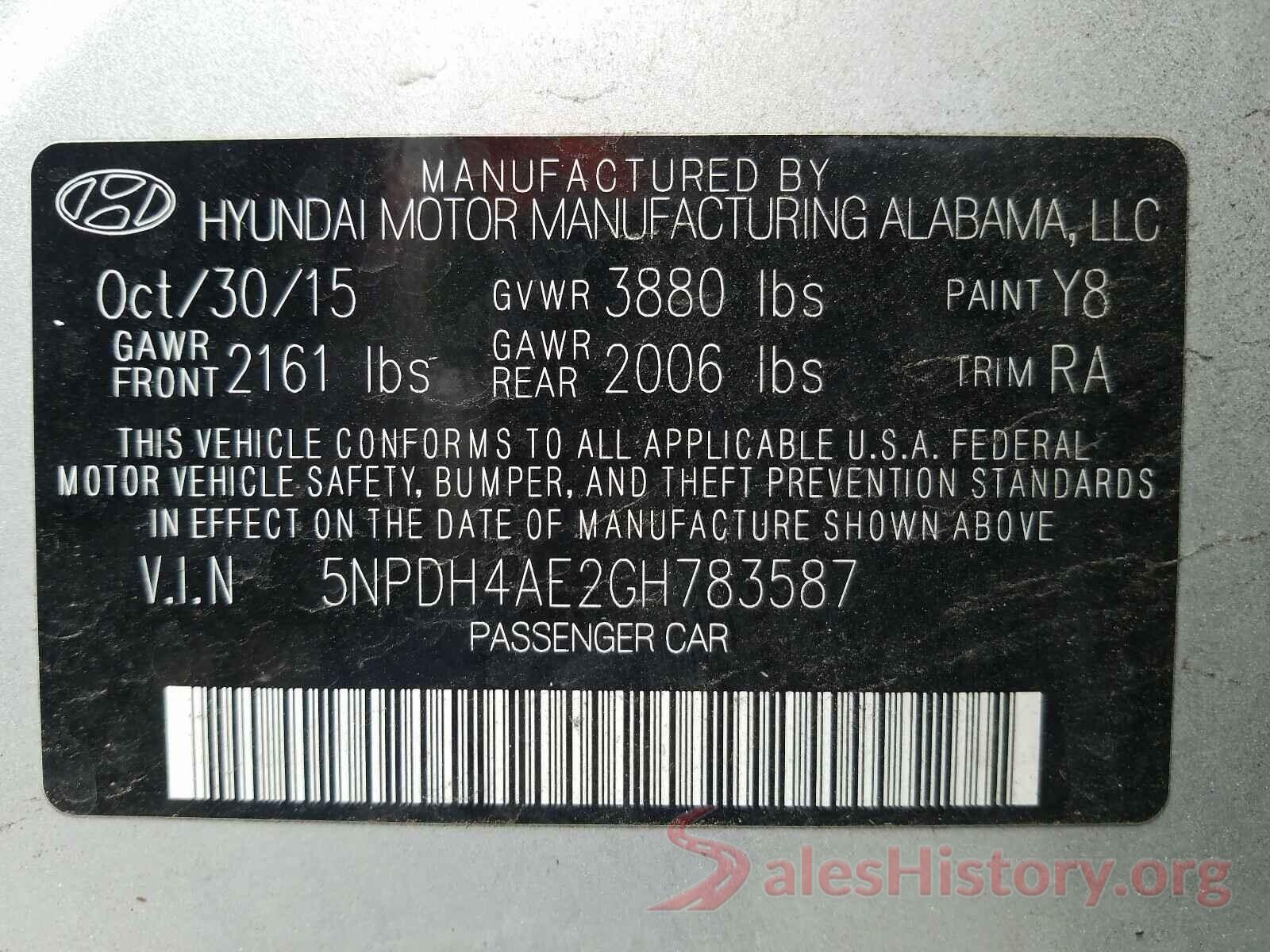 5NPDH4AE2GH783587 2016 HYUNDAI ELANTRA