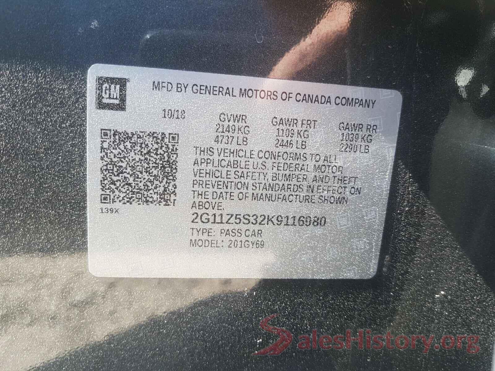 2G11Z5S32K9116980 2019 CHEVROLET IMPALA