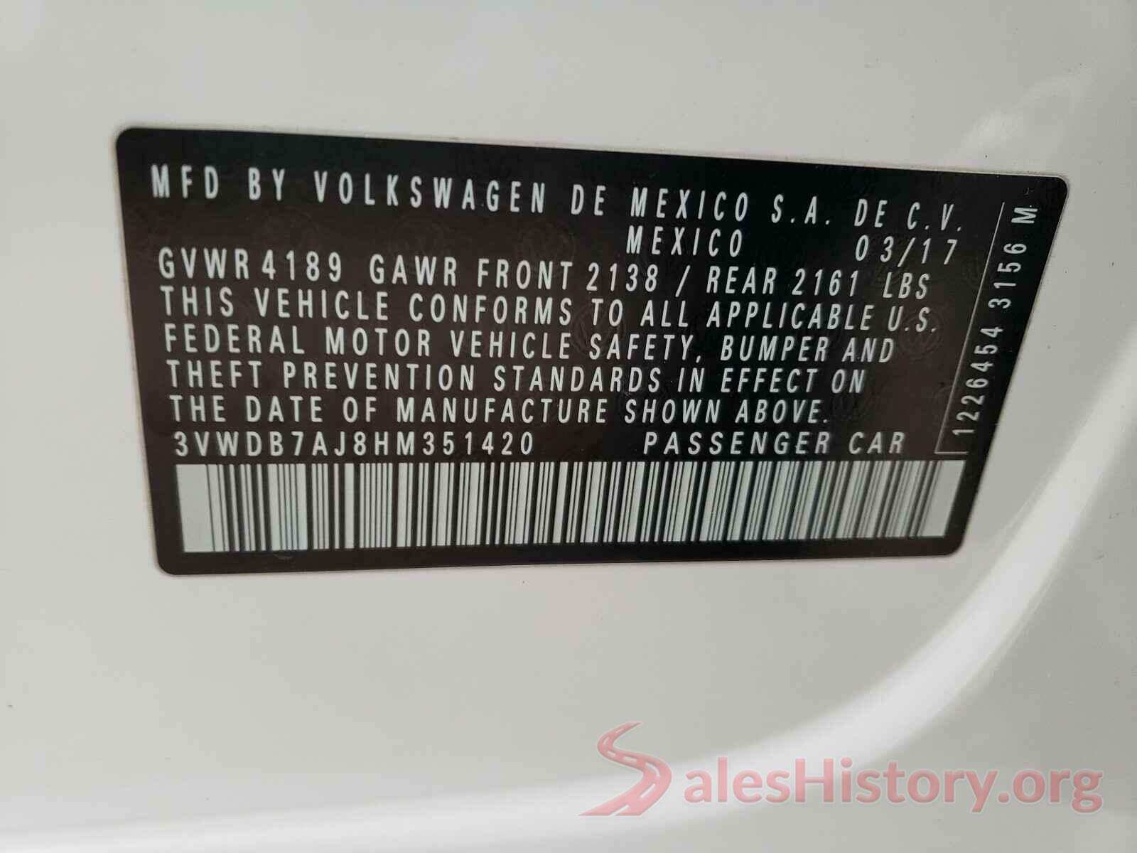 3VWDB7AJ8HM351420 2017 VOLKSWAGEN JETTA