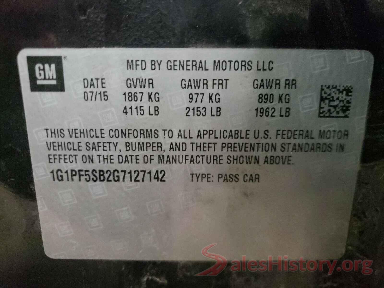 1G1PF5SB2G7127142 2016 CHEVROLET CRUZE