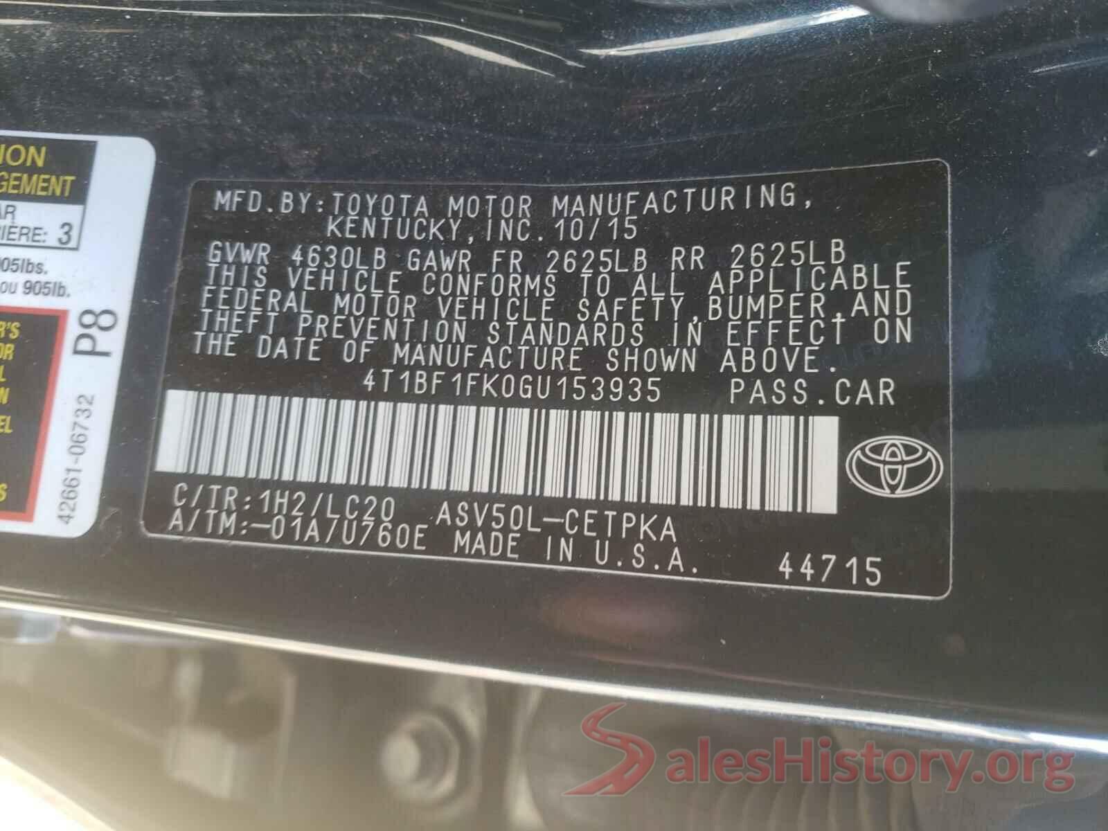 4T1BF1FK0GU153935 2016 TOYOTA CAMRY