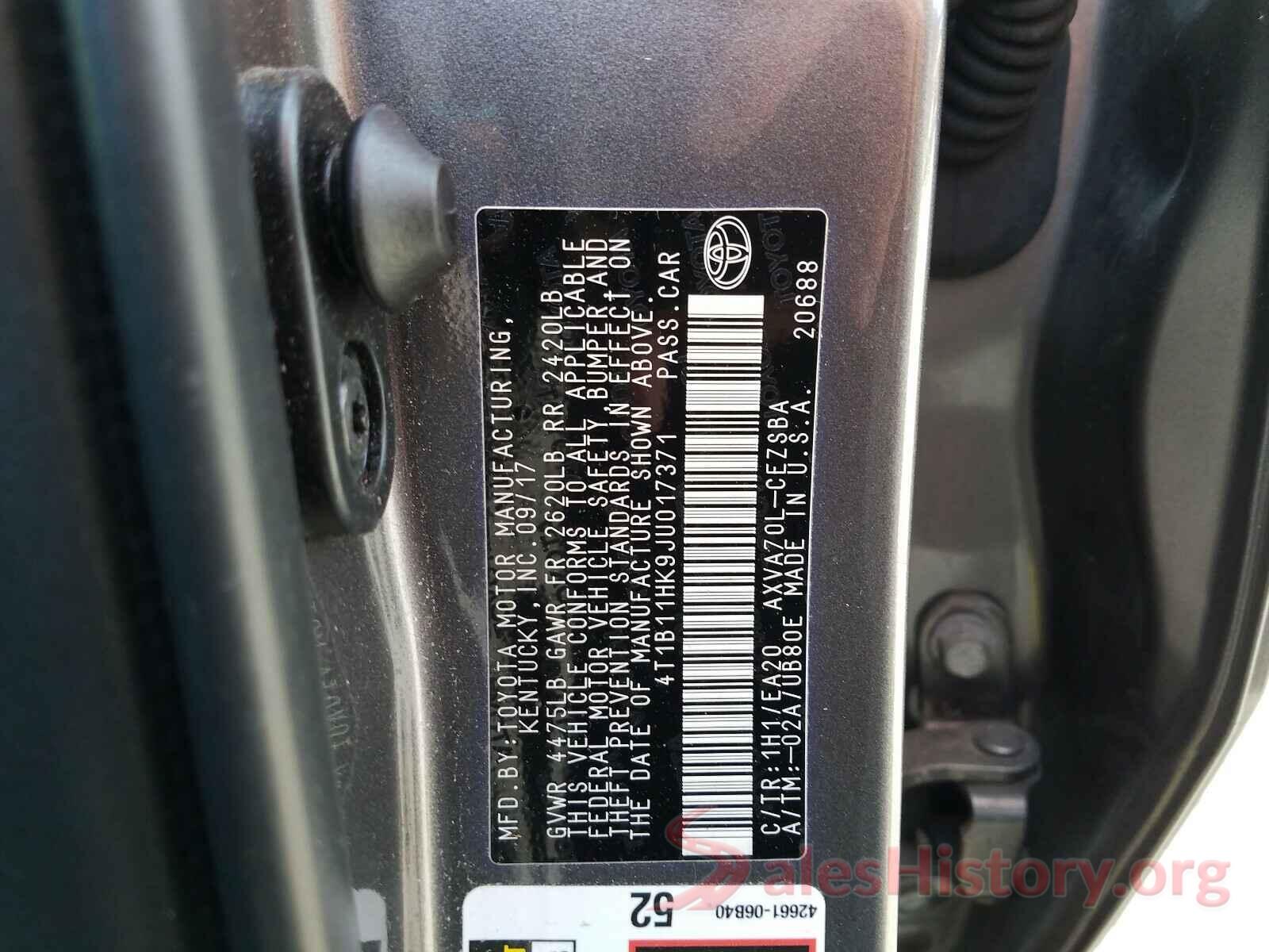 4T1B11HK9JU017371 2018 TOYOTA CAMRY