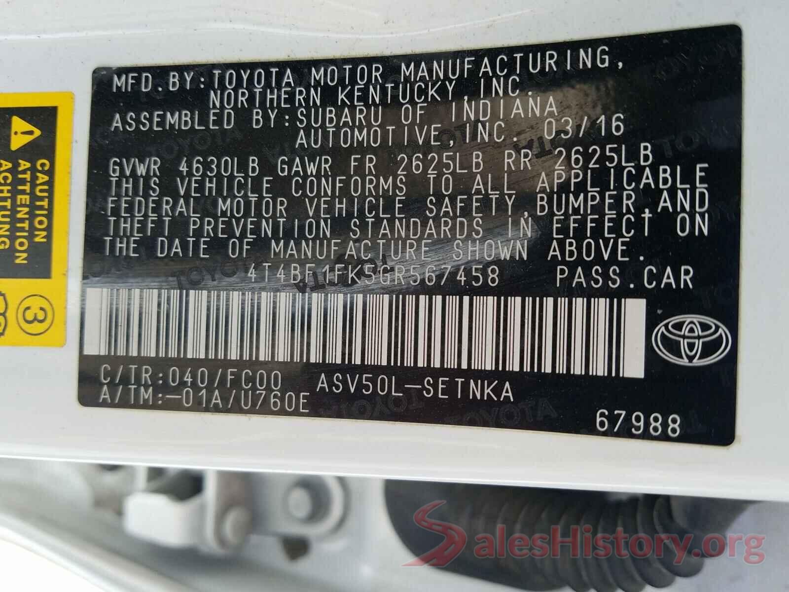 4T4BF1FK5GR567458 2016 TOYOTA CAMRY