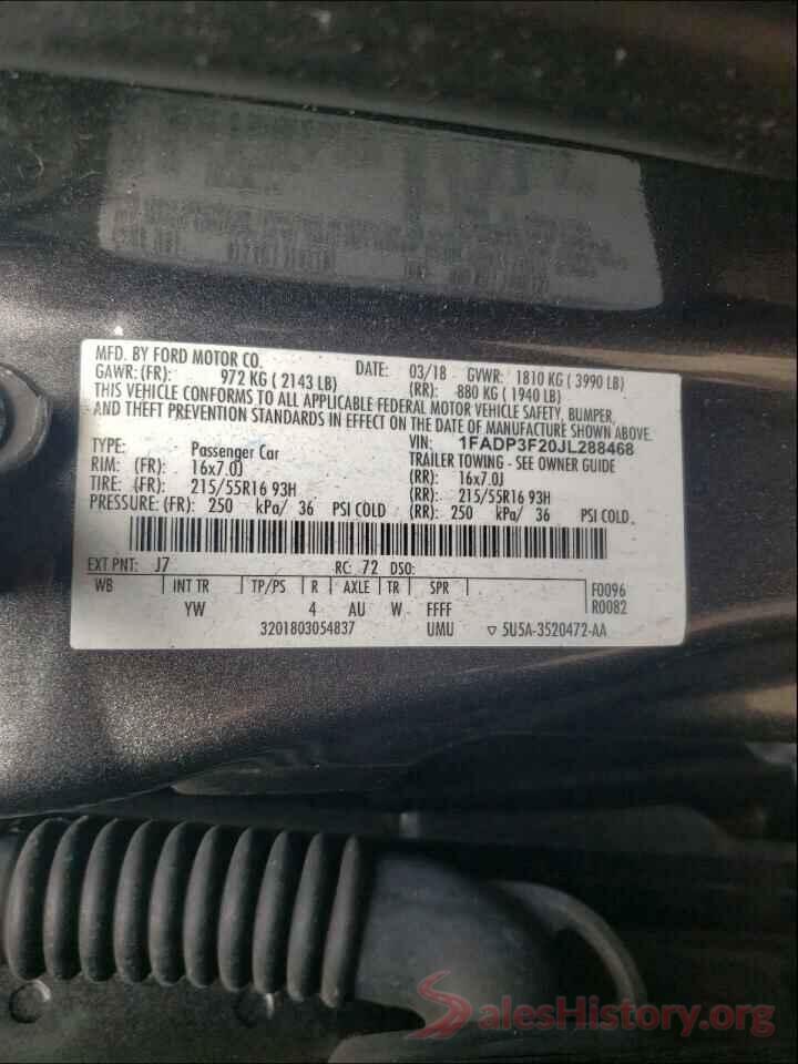 1FADP3F20JL288468 2018 FORD FOCUS