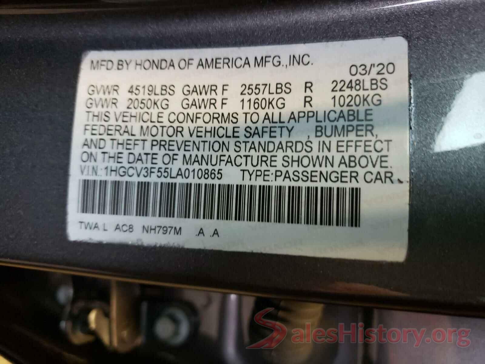 1HGCV3F55LA010865 2020 HONDA ACCORD