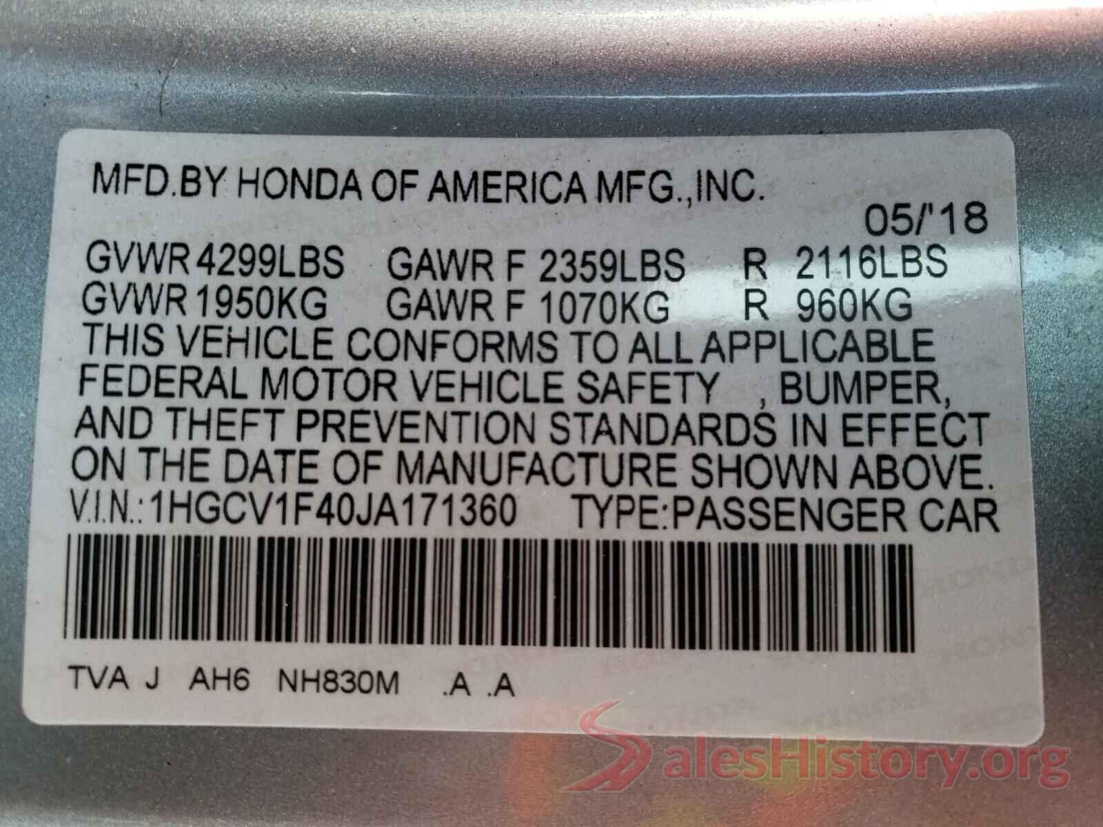 1HGCV1F40JA171360 2018 HONDA ACCORD