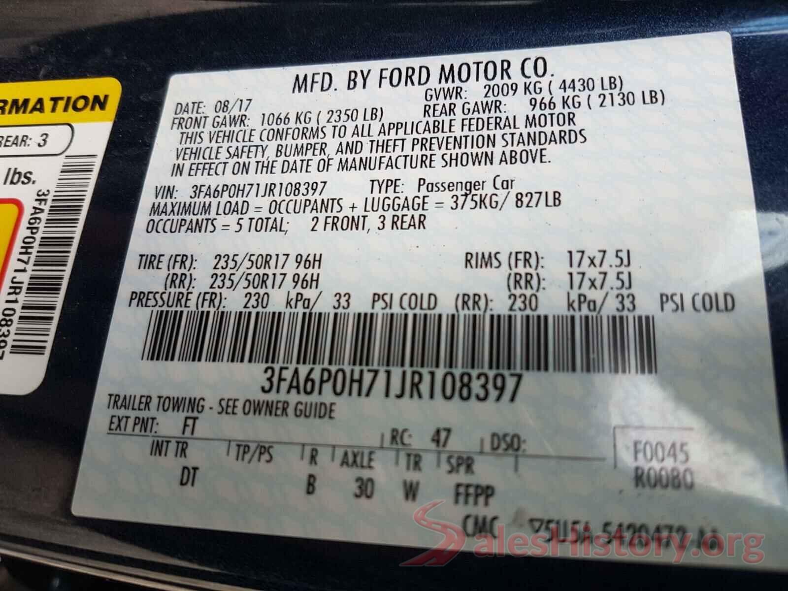 3FA6P0H71JR108397 2018 FORD FUSION