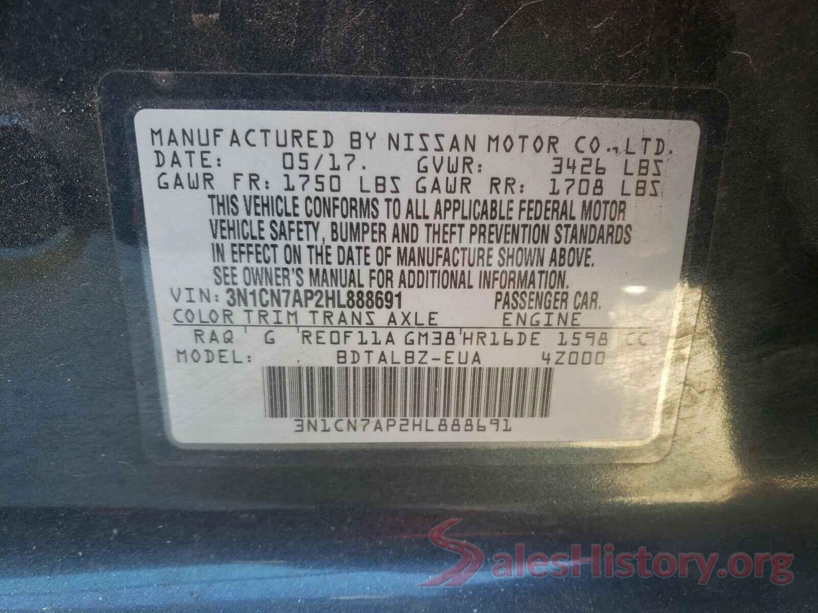 3N1CN7AP2HL888691 2017 NISSAN VERSA