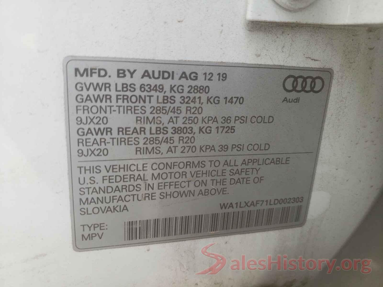 WA1LXAF71LD002303 2020 AUDI Q7