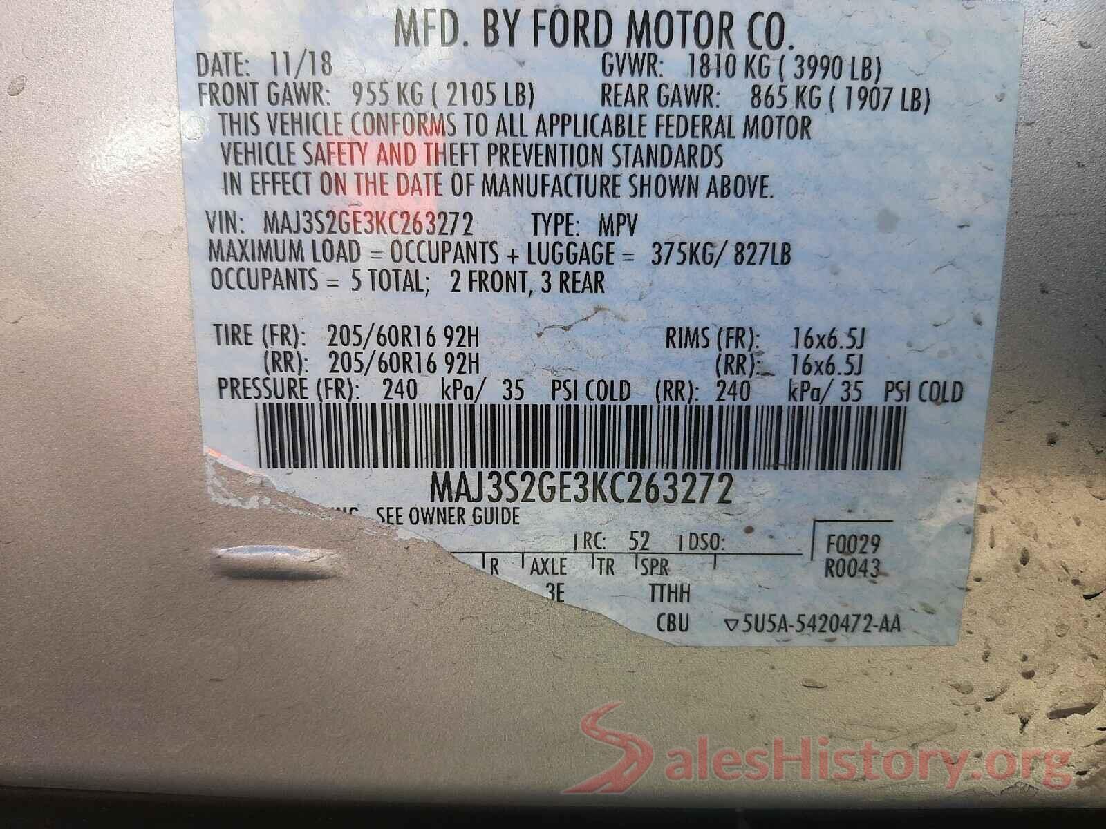 MAJ3S2GE3KC263272 2019 FORD ALL OTHER