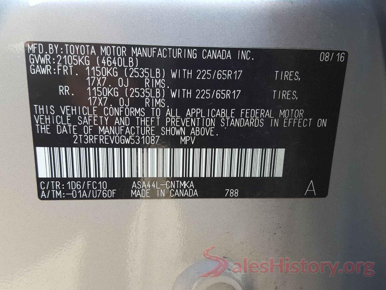 2T3RFREV0GW531087 2016 TOYOTA RAV4