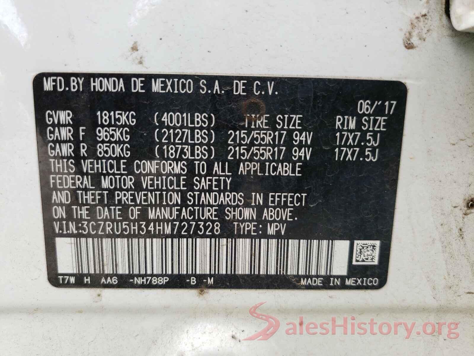 3CZRU5H34HM727328 2017 HONDA HR-V