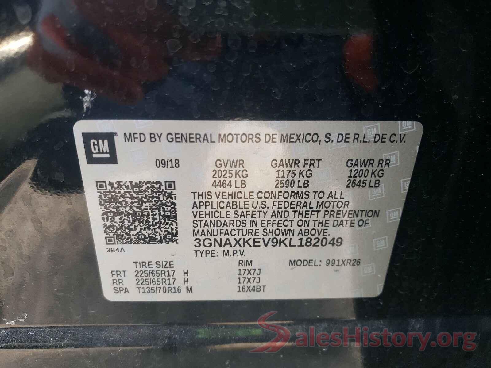 3GNAXKEV9KL182049 2019 CHEVROLET EQUINOX