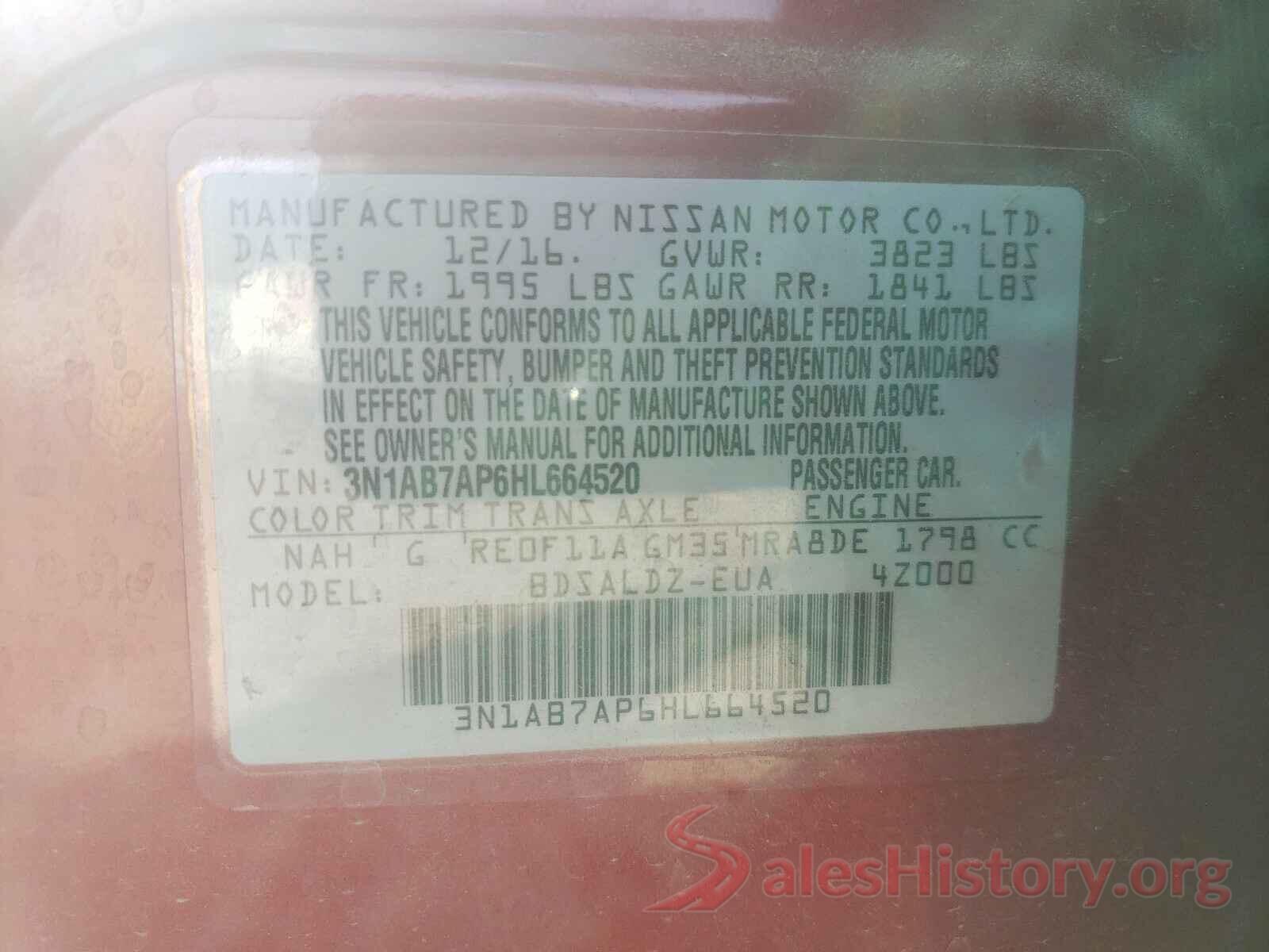 3N1AB7AP6HL664520 2017 NISSAN SENTRA