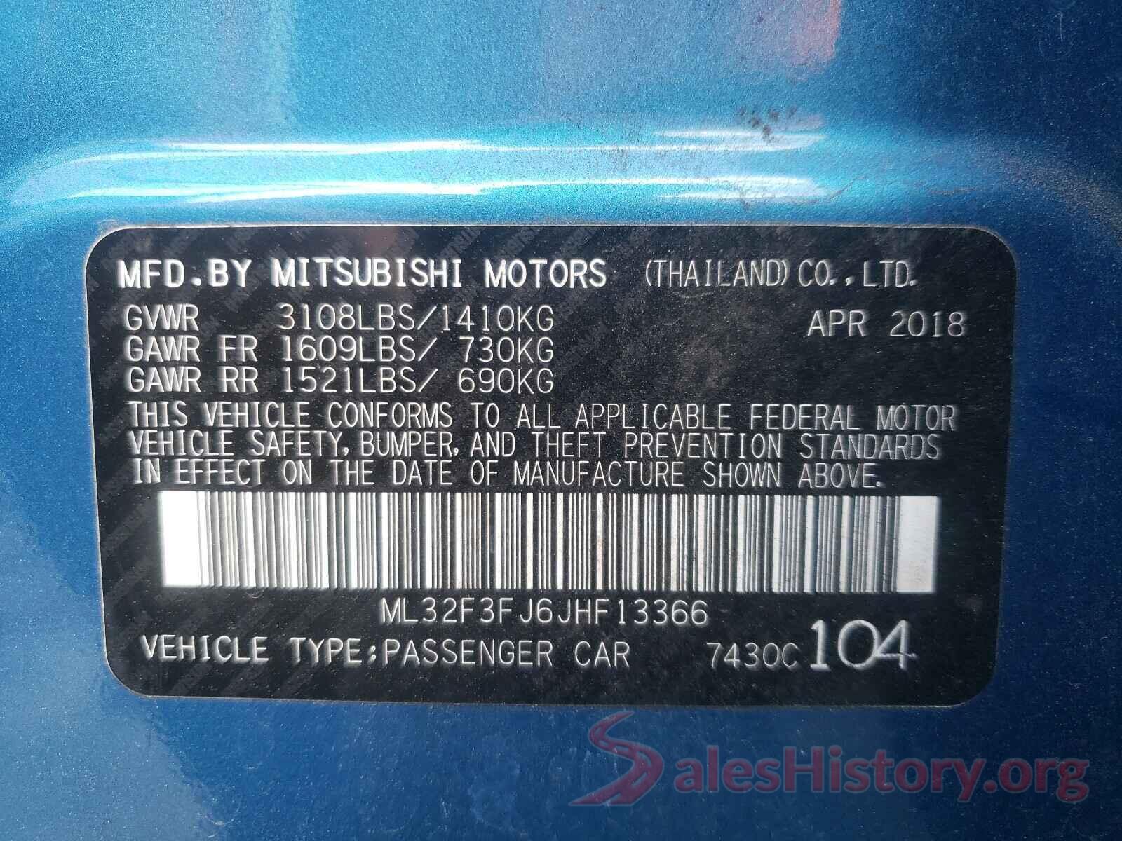 ML32F3FJ6JHF13366 2018 MITSUBISHI MIRAGE