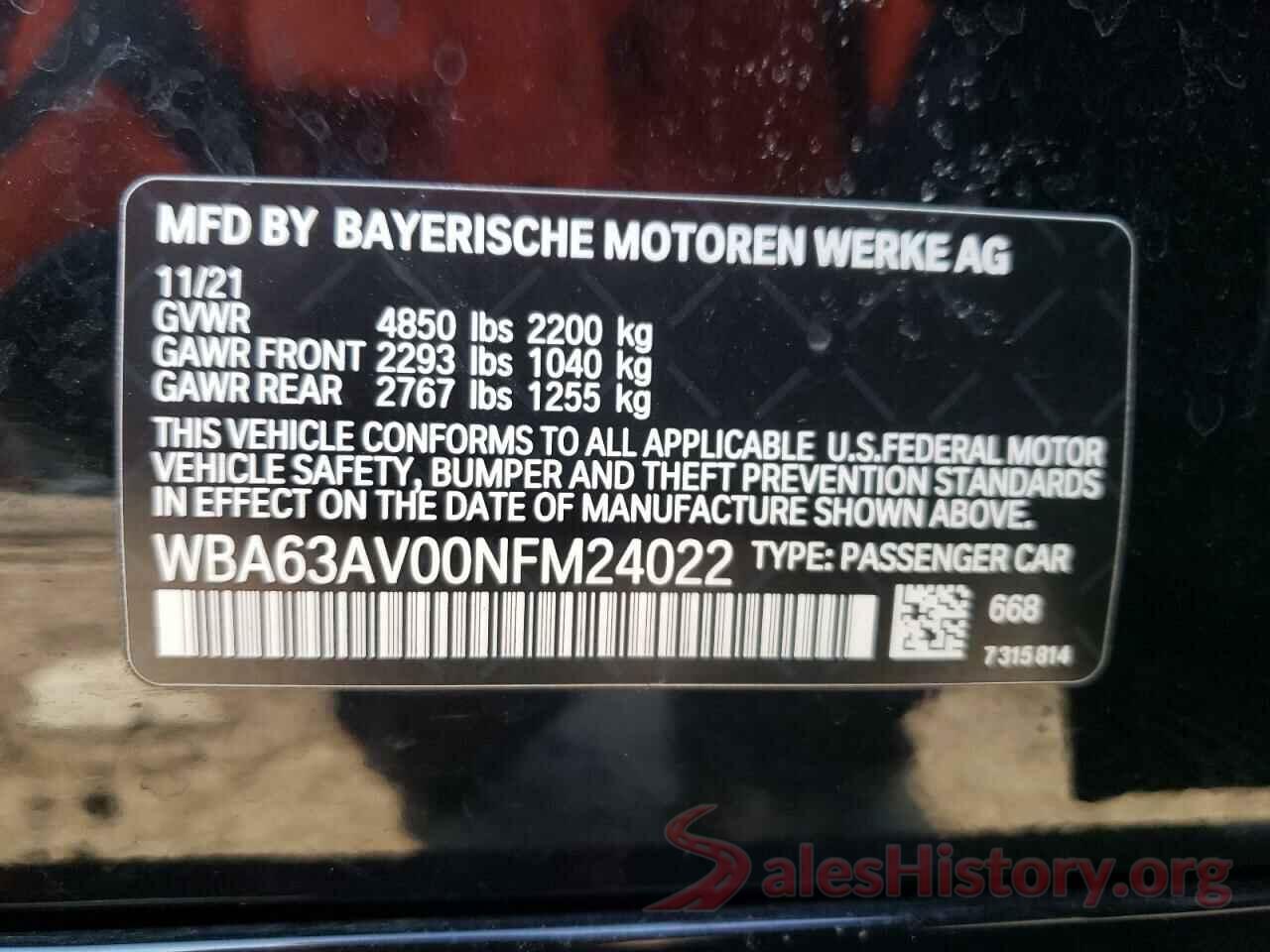 WBA63AV00NFM24022 2022 BMW 4 SERIES