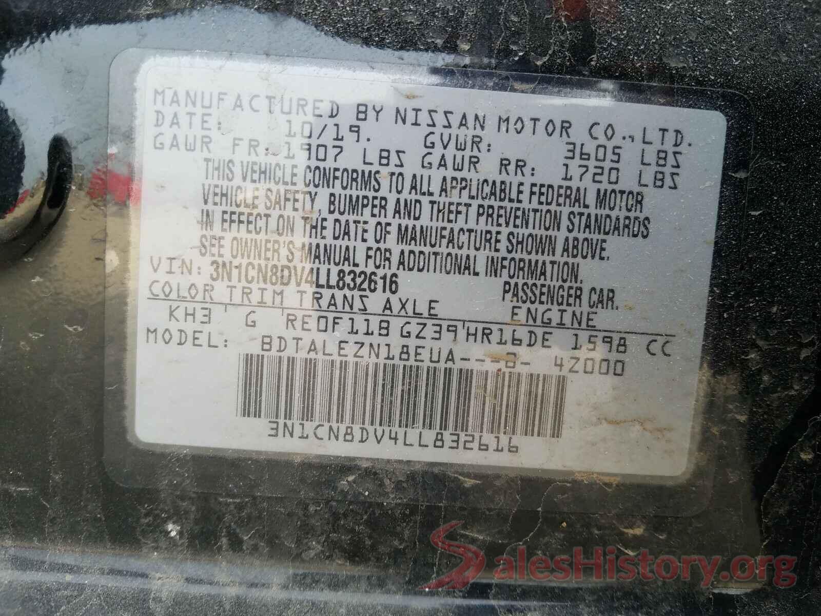 3N1CN8DV4LL832616 2020 NISSAN VERSA