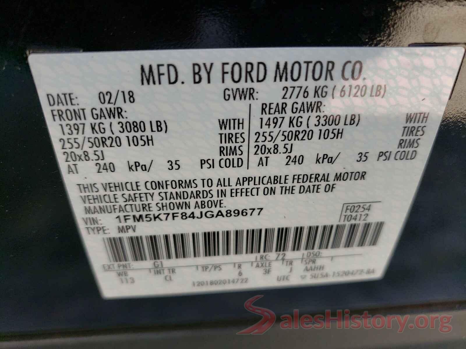 1FM5K7F84JGA89677 2018 FORD EXPLORER