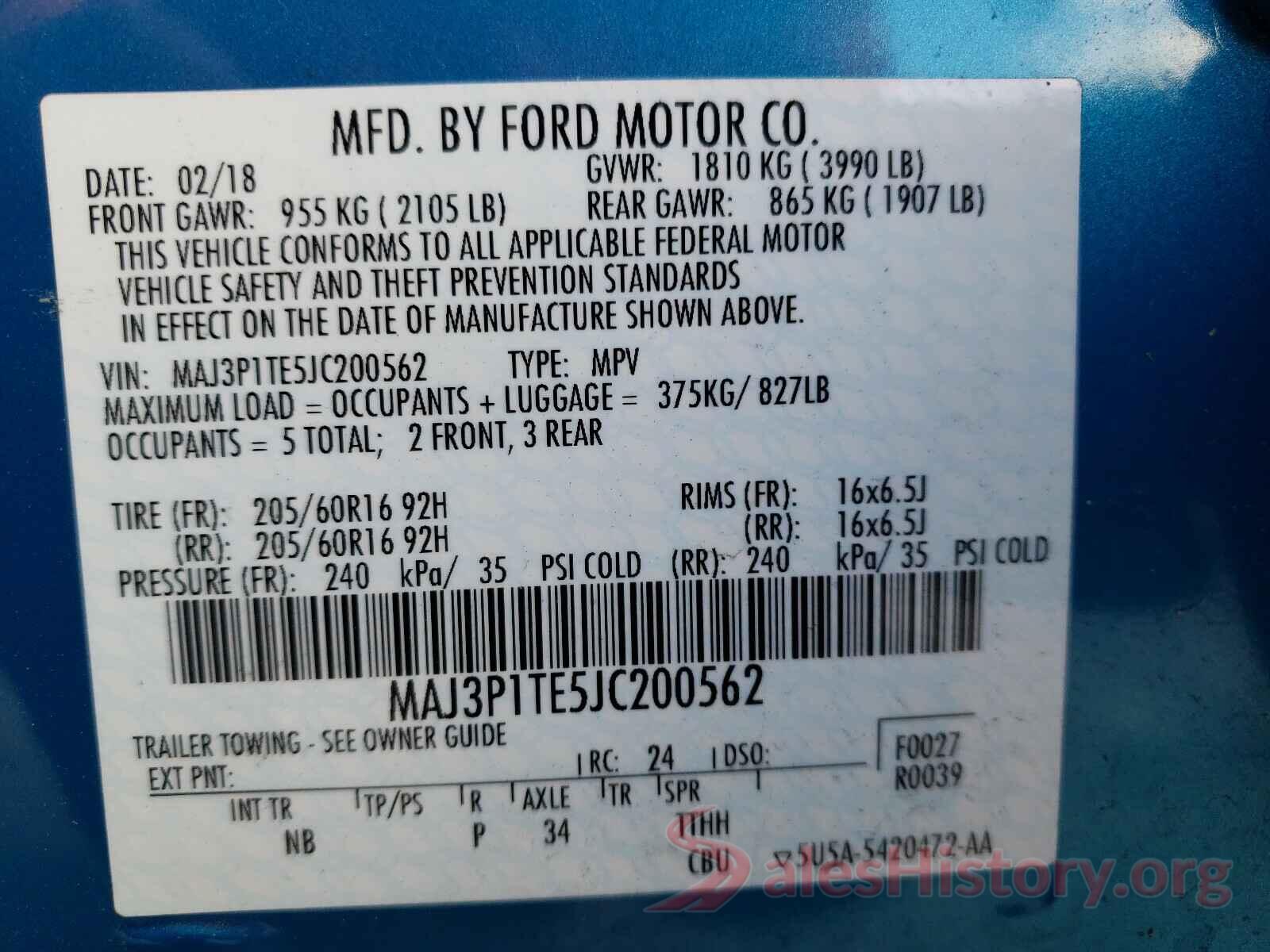 MAJ3P1TE5JC200562 2018 FORD ALL OTHER