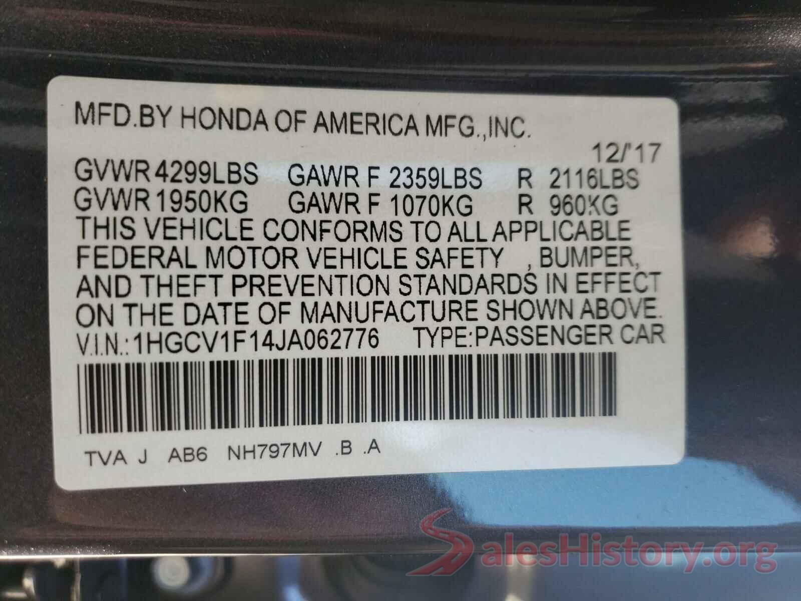 1HGCV1F14JA062776 2018 HONDA ACCORD