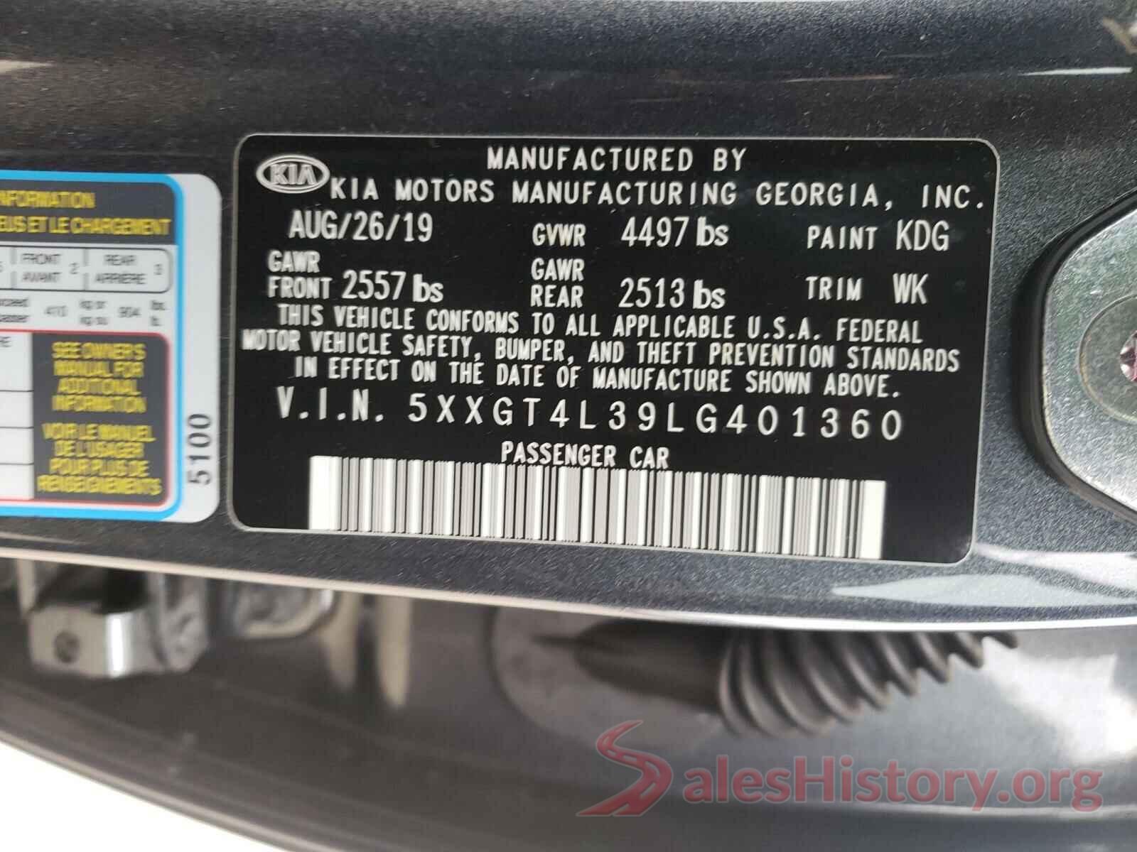 5XXGT4L39LG401360 2020 KIA OPTIMA