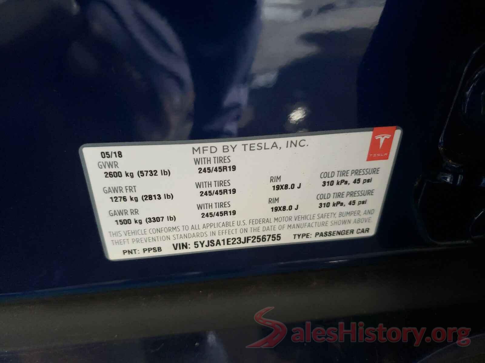 5YJSA1E23JF256755 2018 TESLA MODEL S