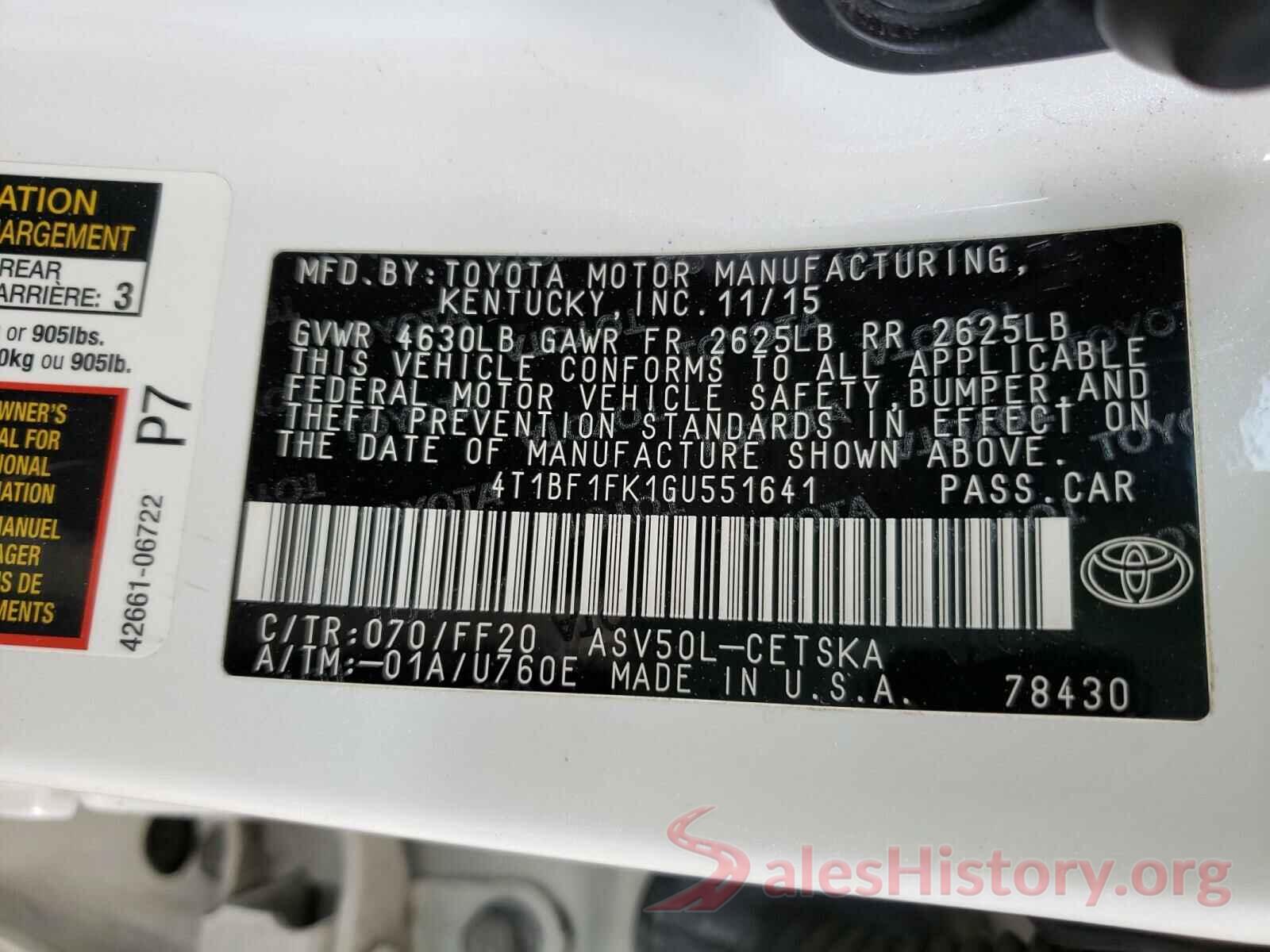 4T1BF1FK1GU551641 2016 TOYOTA CAMRY