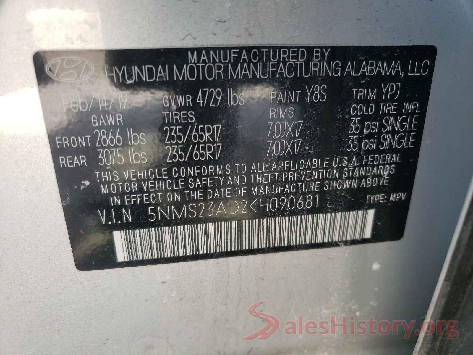 5NMS23AD2KH090681 2019 HYUNDAI SANTA FE