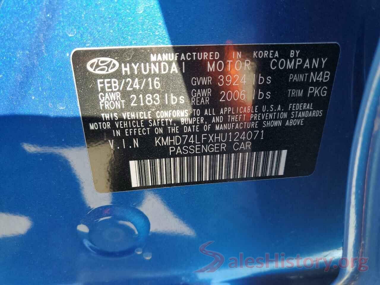 KMHD74LFXHU124071 2017 HYUNDAI ELANTRA