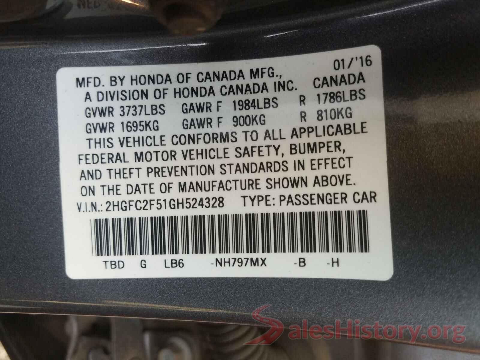 2HGFC2F51GH524328 2016 HONDA CIVIC