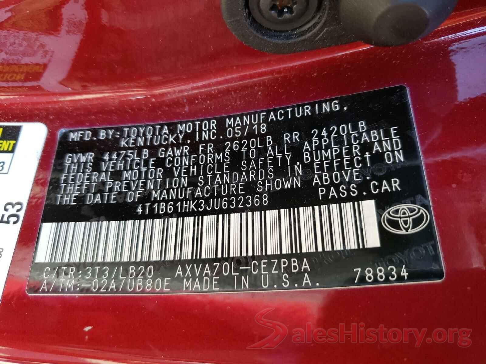 4T1B61HK3JU632368 2018 TOYOTA CAMRY