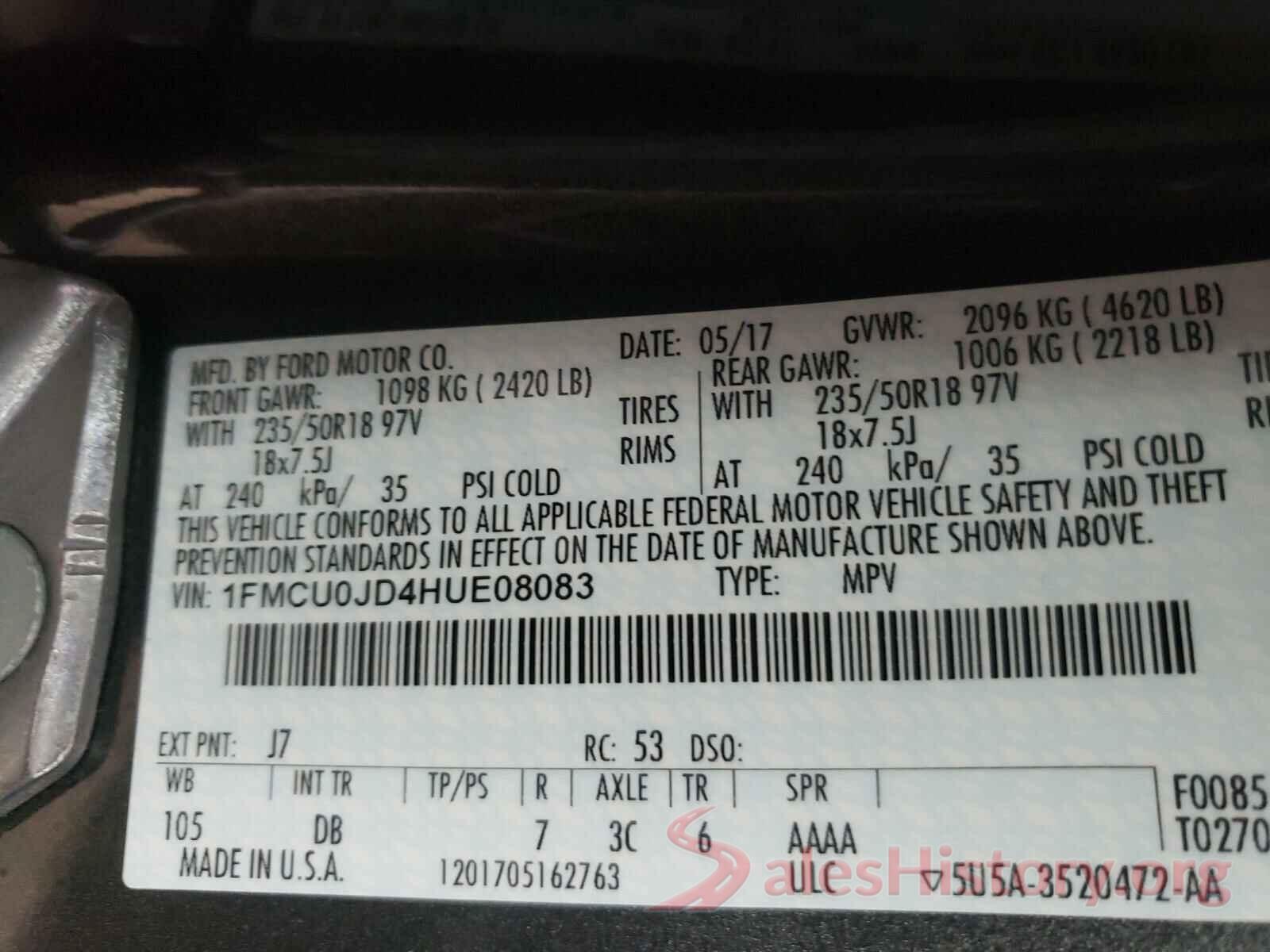 1FMCU0JD4HUE08083 2017 FORD ESCAPE