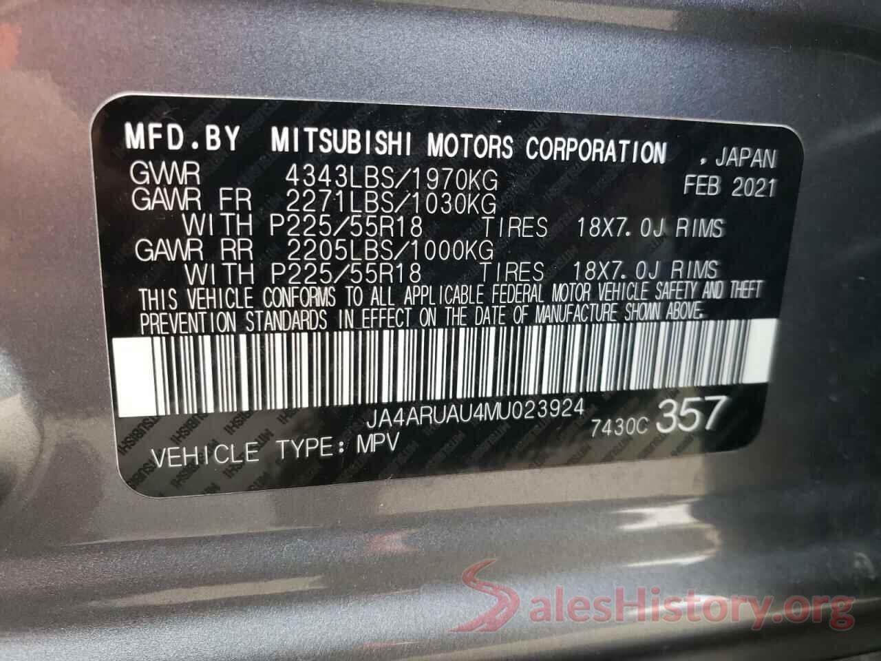 JA4ARUAU4MU023924 2021 MITSUBISHI OUTLANDER