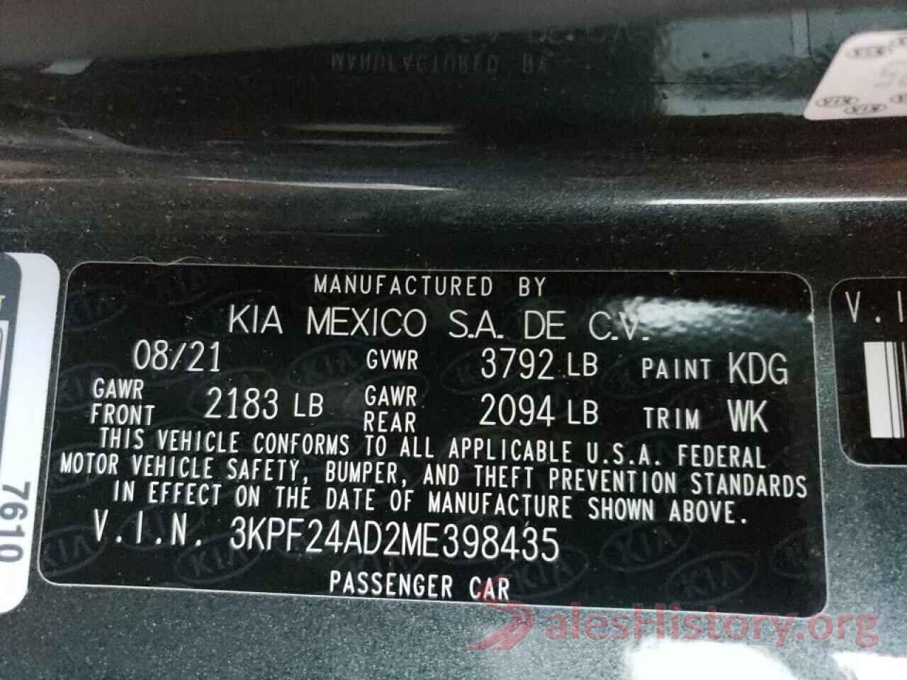 3KPF24AD2ME398435 2021 KIA FORTE