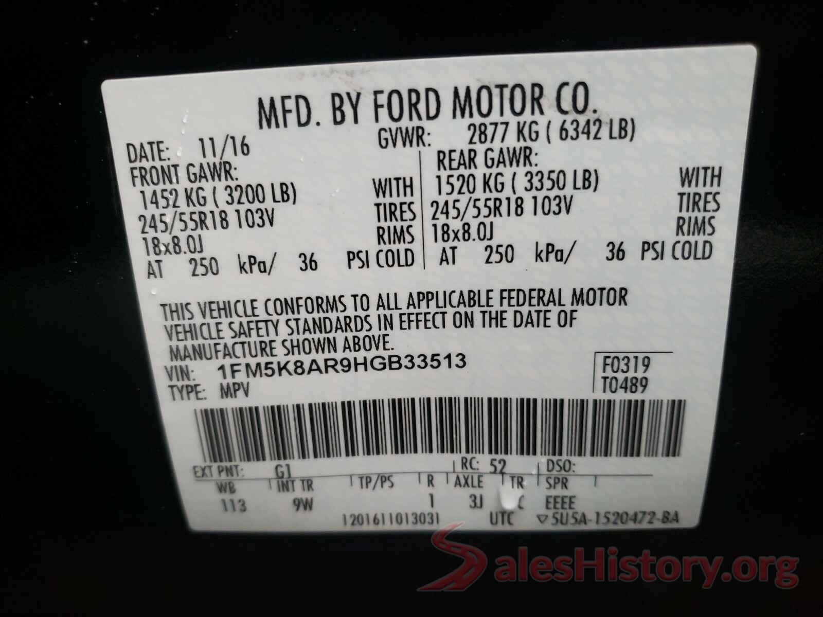 1FM5K8AR9HGB33513 2017 FORD EXPLORER