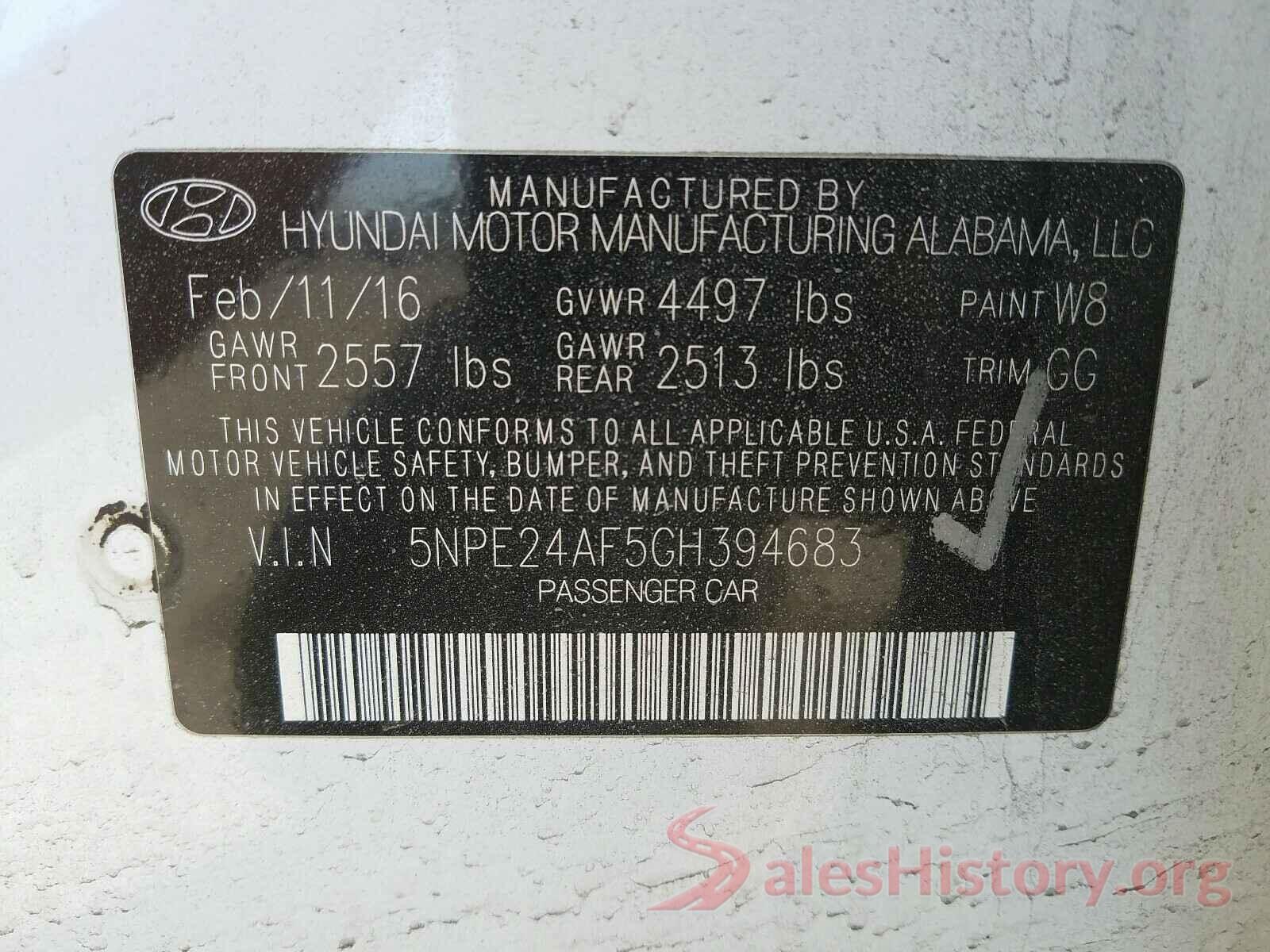 5NPE24AF5GH394683 2016 HYUNDAI SONATA