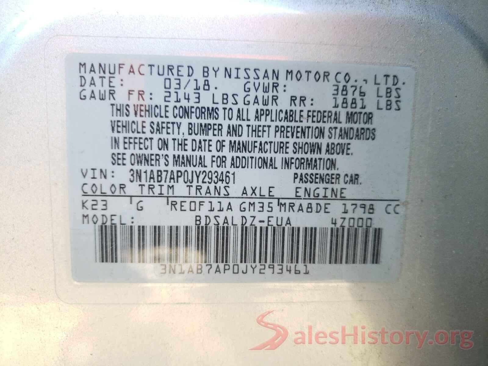 3N1AB7AP0JY293461 2018 NISSAN SENTRA