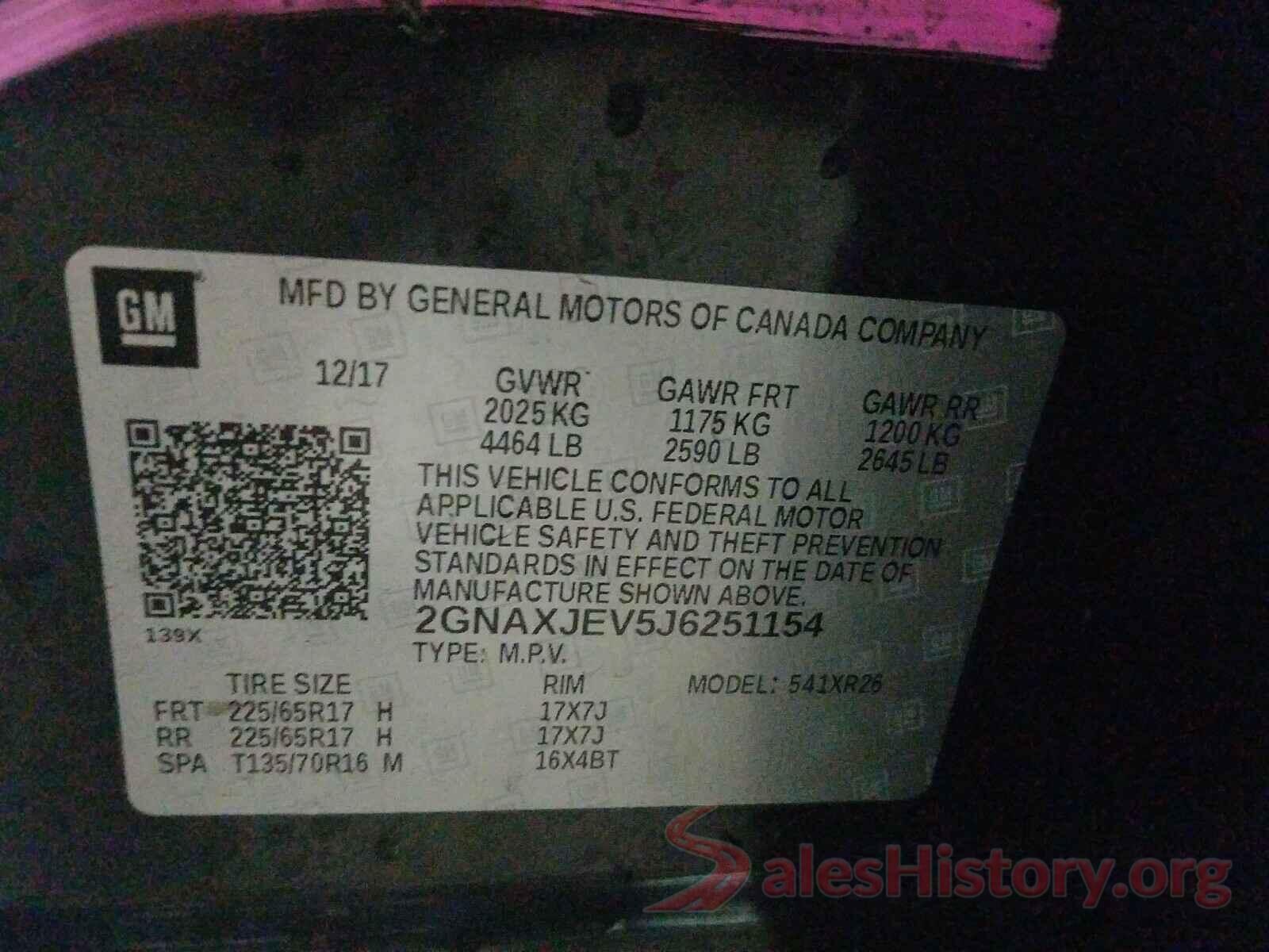 2GNAXJEV5J6251154 2018 CHEVROLET EQUINOX