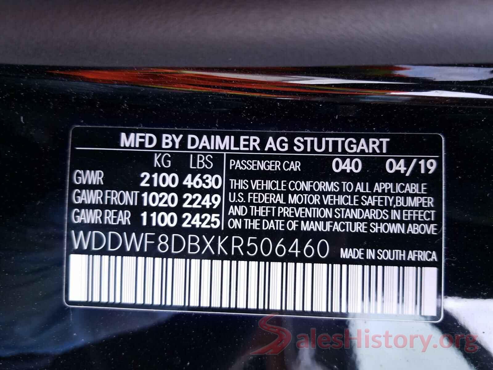 WDDWF8DBXKR506460 2019 MERCEDES-BENZ C CLASS